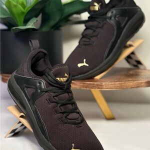 Puma Women’s Black Athletic Sneakers with Gold Logo - Sz 7